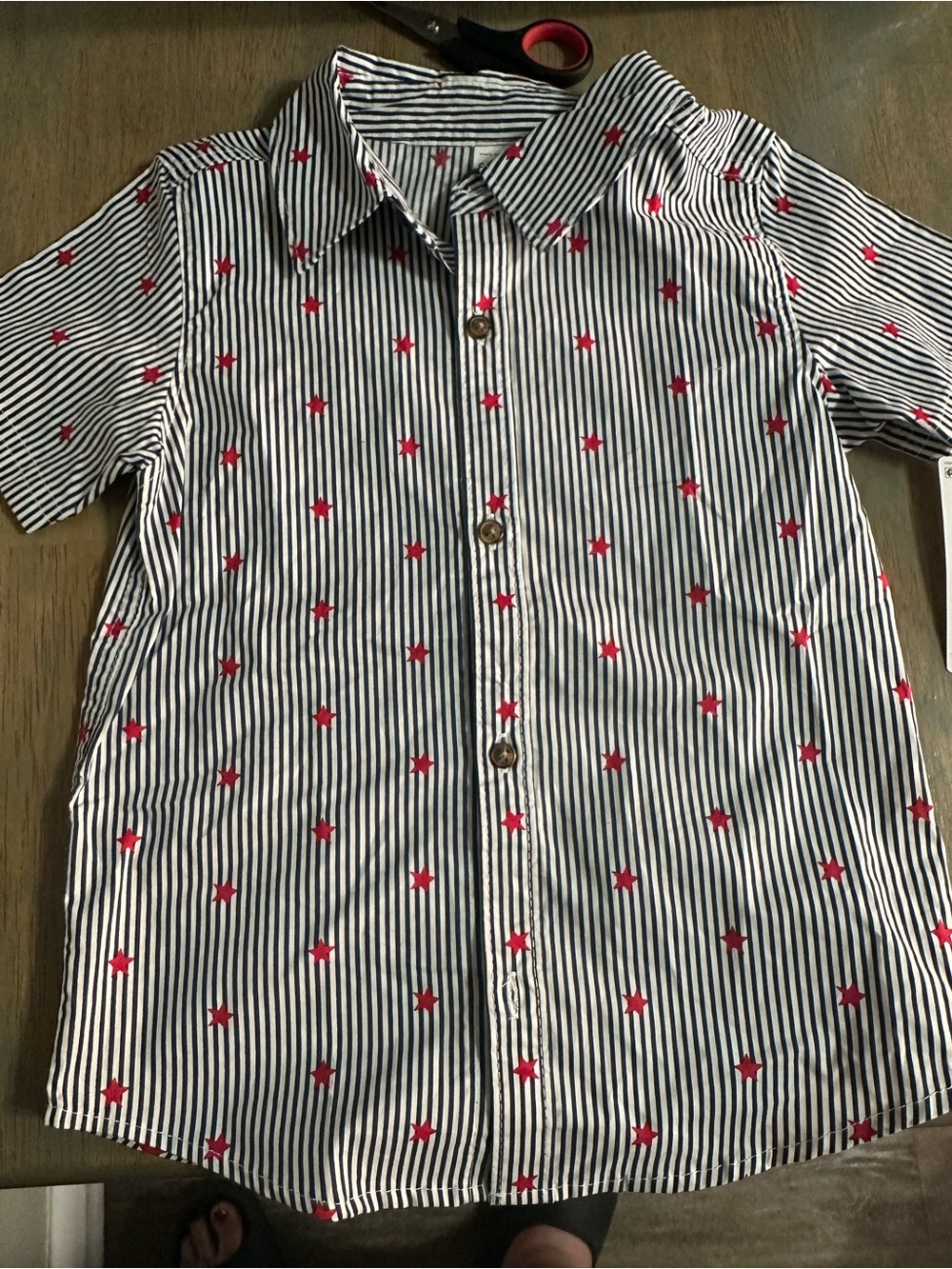 child of mine Navy and White Striped Short-Sleeve Shirt with Red Star Print